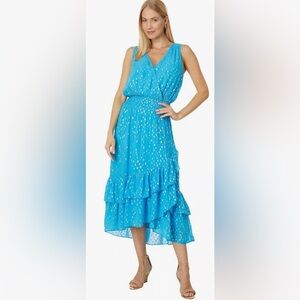 Lilly Pulitzer Valeri Midi V-Neck Smocked Waist Ruffle Wrap Dress Sz 14